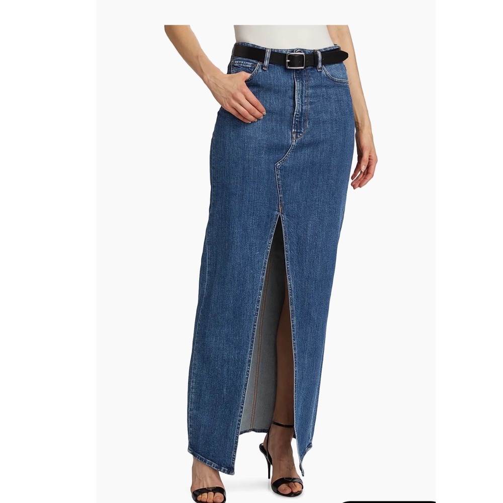 3x1 Elizabella Denim Maxi Skirt Blue High Rise Front Slit Made in Italy Size 28 - Picture 2 of 7